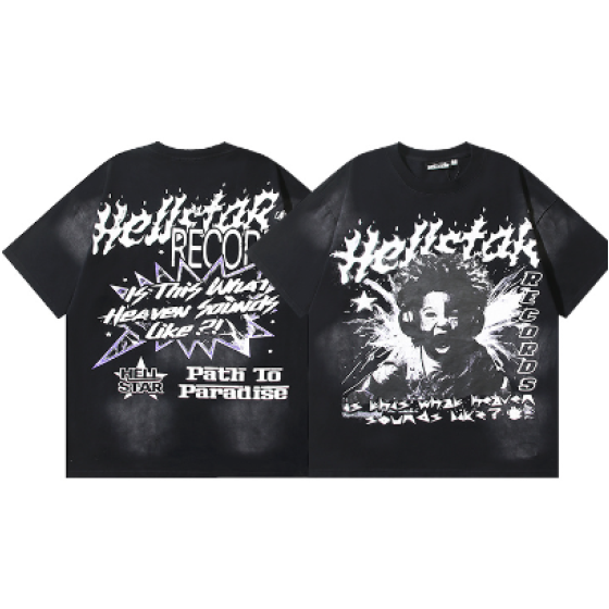 Hellstar Washed Retro Trendy Print Short-Sleeve T-Shirt